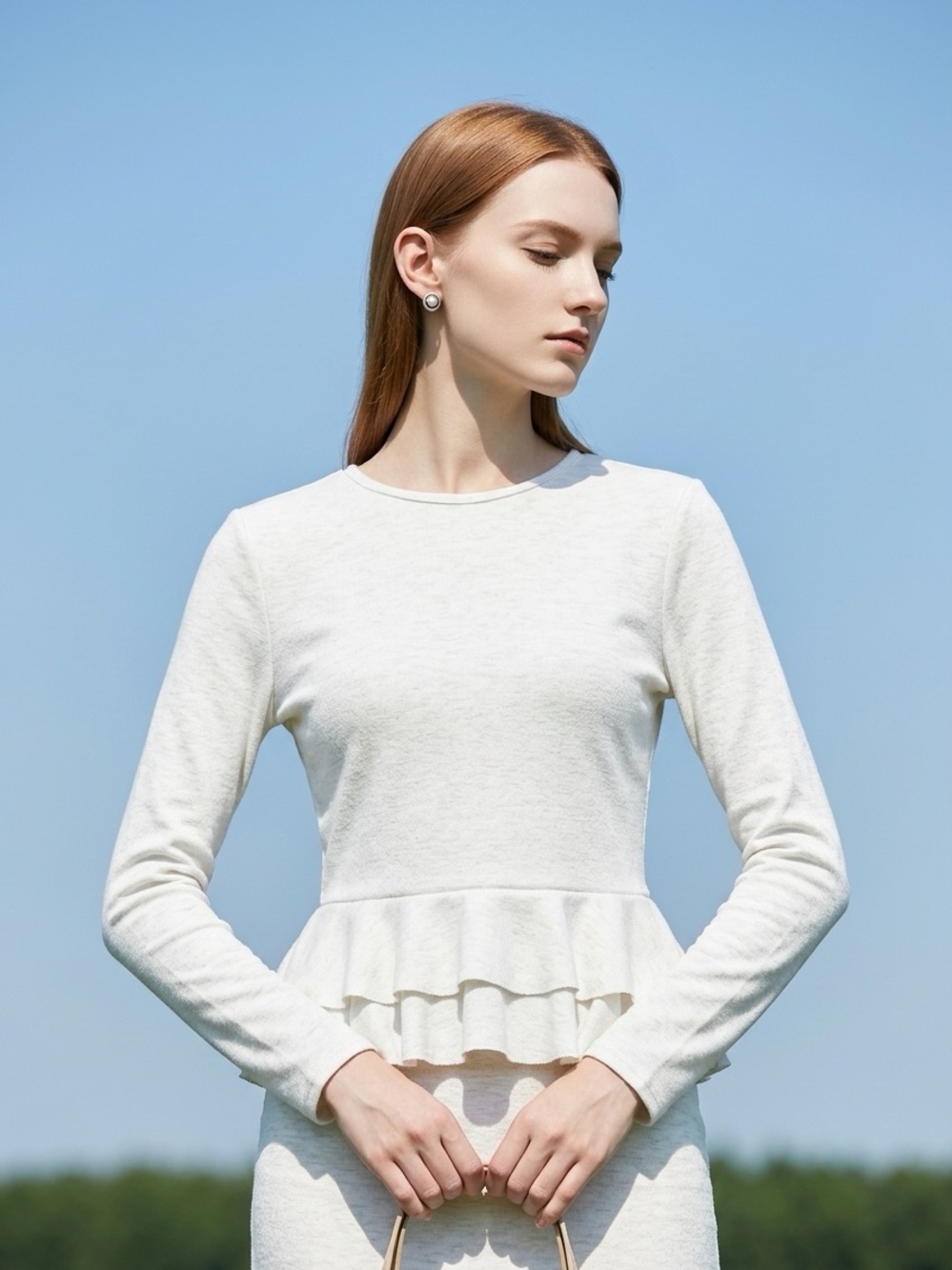 Missguided Women's Ivory White Peplum Top Long Sleeve Layered Ruffle Hem Size 4